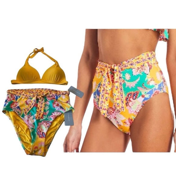 Antonio Melani Floral Mango Jacobean Tie Front High Waisted Bikini Top & Bottom - Picture 2 of 14